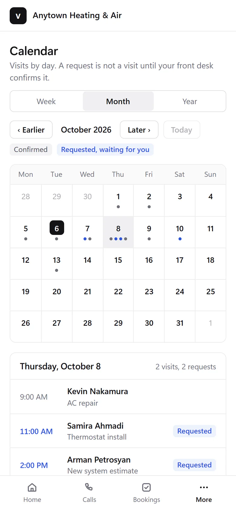 Sample screen on a phone: the month calendar.