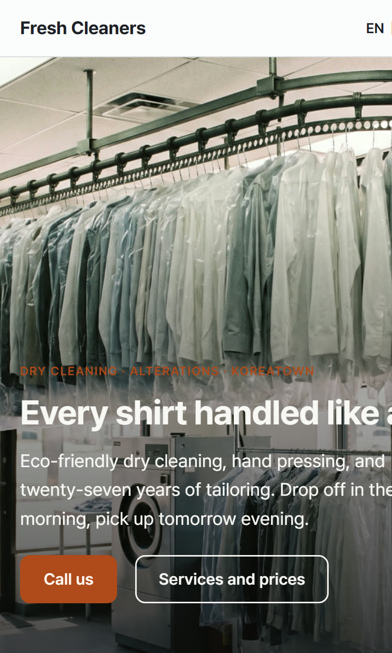 Fresh Cleaners, Dry cleaning and alterations